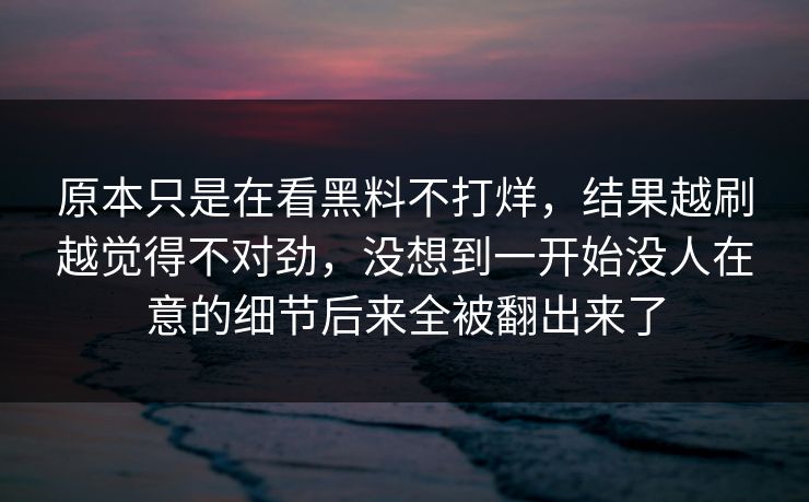 原本只是在看黑料不打烊，结果越刷越觉得不对劲，没想到一开始没人在意的细节后来全被翻出来了