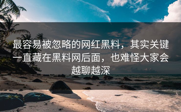 最容易被忽略的网红黑料，其实关键一直藏在黑料网后面，也难怪大家会越聊越深