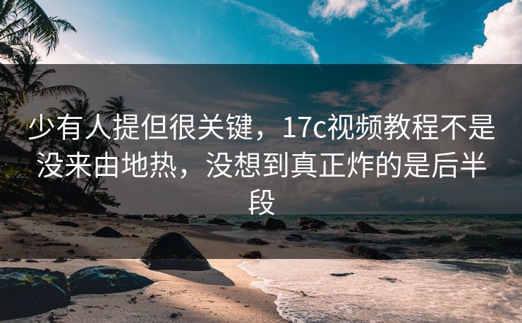 少有人提但很关键，17c视频教程不是没来由地热，没想到真正炸的是后半段